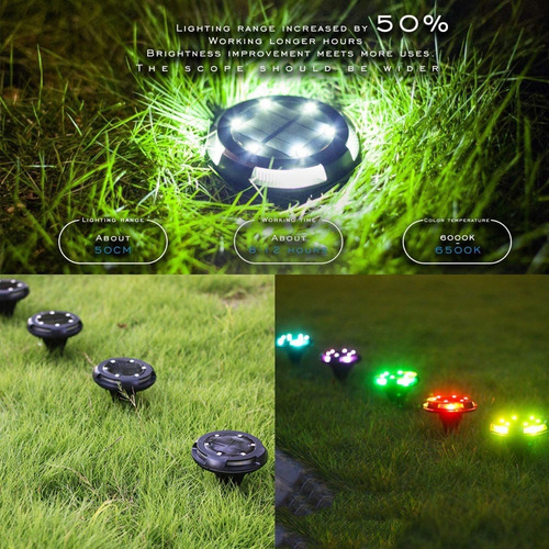 4 Luces Solares De Jardín Rgb, 10 Led+resistente Al Agua