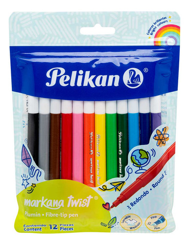 12 Plumones Redondos Pelikan Markana Twist Color