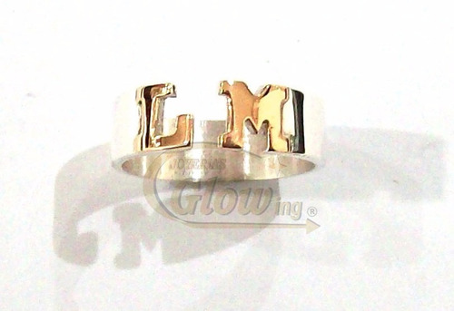 Anillo Pinza Plata Con 2 Letras De Oro 18 Relieve