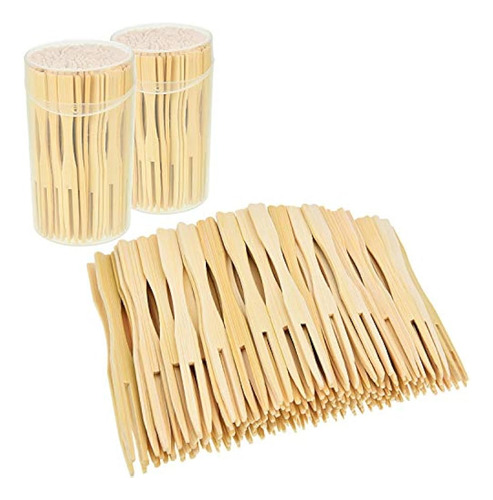 Total Bamboo Forks 3.5 Inches Appetizer Forks Double Pr...