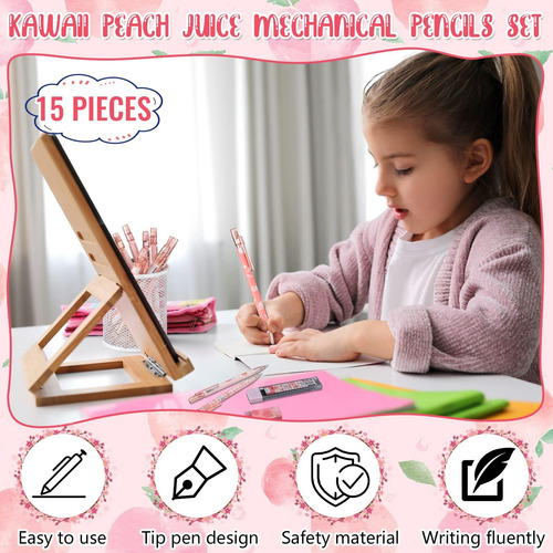 Juego De 15 Lápices Mecánicos Kawaii, Bolígrafo De Regalo De Melocotón.