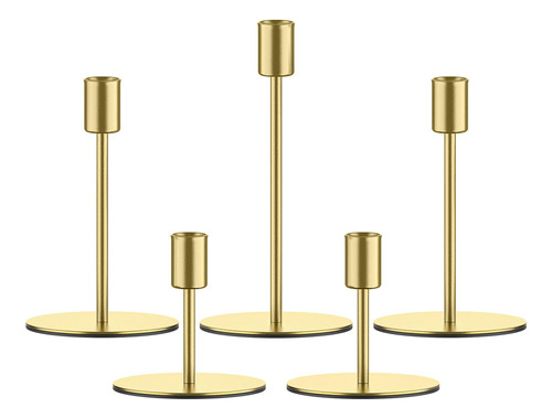 Juego De 5 Candelabros Dorados Para Velas Cónicas 2 Cm Diáme