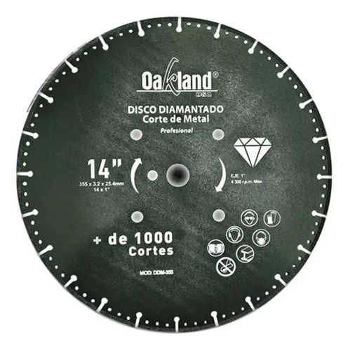 Disco Diamantado Corte De Metal 14'' Eje 1'' Oakland Ddm-355