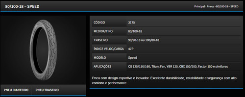 Par Pneu Dafra Speed 150 90/90-18 + 80/100-18 Uso Sem Camara
