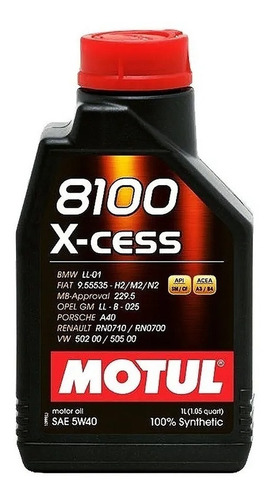 Óleo Motul 8100 X-cess 5w40 Sintético Alta Potência 1 Lt