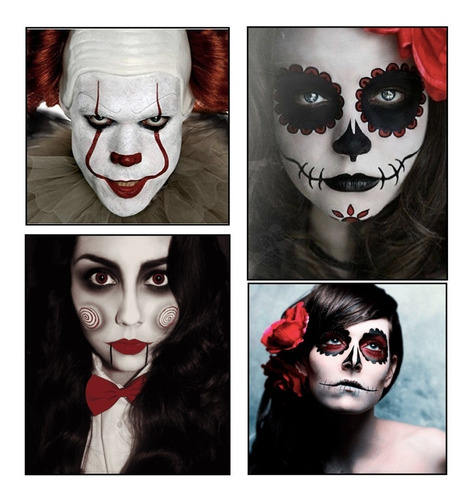 Imagen 3 de 10 de Kit Maquillaje Halloween Labial X 3 Negro Blanco Rojo Cara