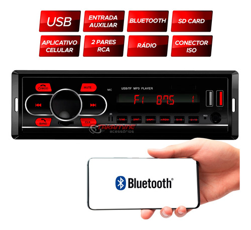 Rádio Mp3 Som Automotivo Fm Usb Bluetooth Chicote Iso 16 Via