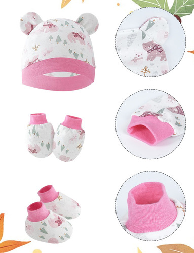 Conjunto Sombreros Manoplas Guantes Algodón Bebé 0-6 Meses