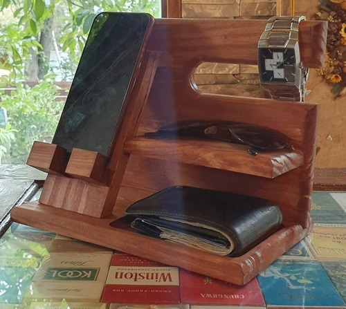 Organizador Celular Billetera Reloj, En Madera