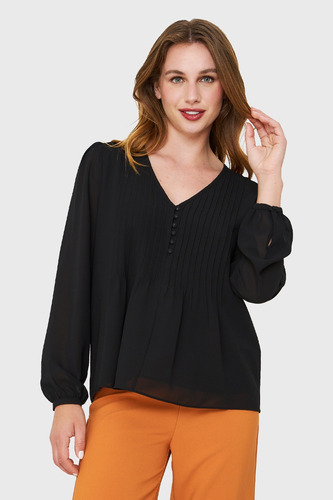 Blusa Pliegues Y Vuelos Negro Nicopoly