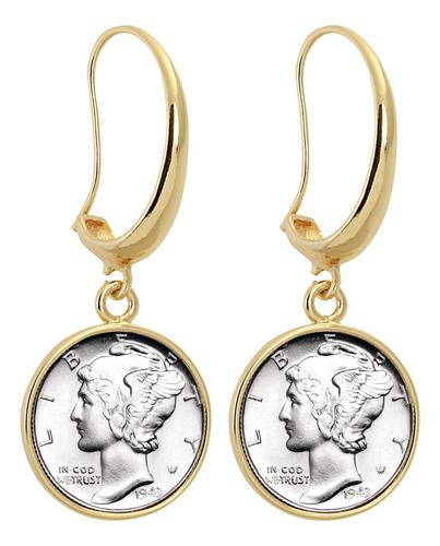 Pendientes De Plata Mercury Dime Tono Dorado