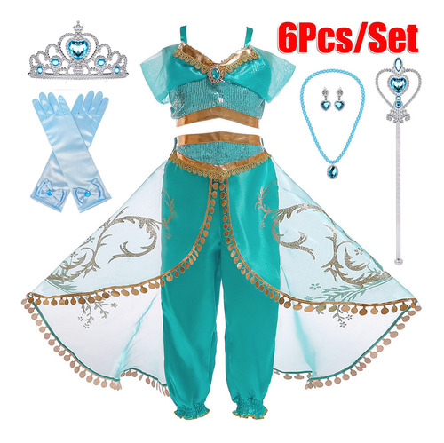 6pcs/set Vestido De Disfraz De Princesa Jazmín De Aladdin Pa