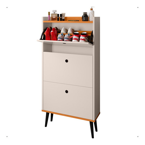 Organizador Sapatos Sapateira Vertical Slim Com Pés Em Pvc Cor Off white/Cinamomo