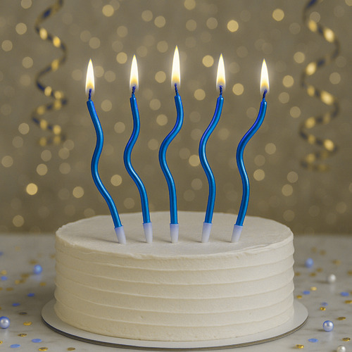 Velas Curva Metalizadas Adorno Tortas De Fiesta Pack X12 Azul