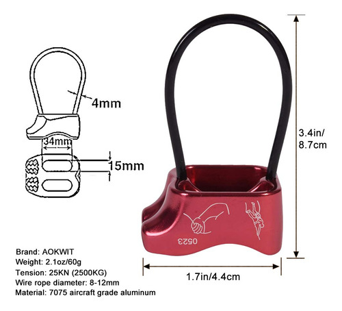 Dispositivo De Rappel Atc 25kn Aluminio V-ranurado Rojo