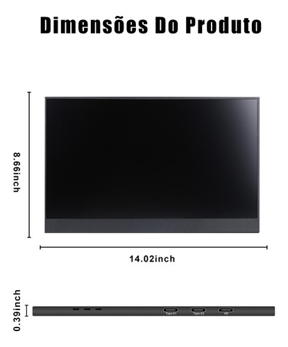 Monitor Portátil 15,6'' Com Capa Couro Fhd Ips Hdmi Usb-c