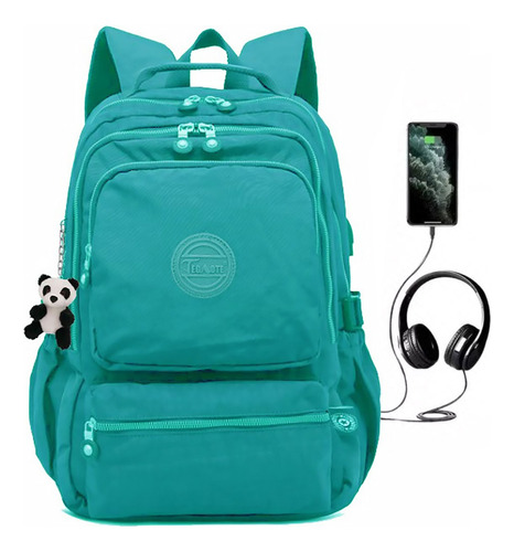 Mochila Executiva Nylon Reforçada Com Usb Para Notebook Cor Verde