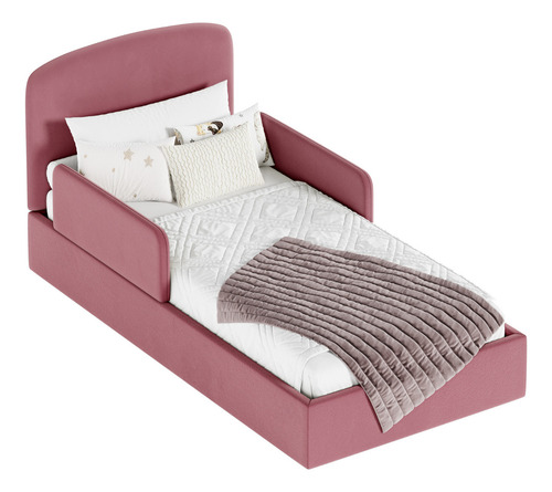 Mini Cama Infantil Princesa Baby Conforto Montessoriana Para Quarto De Criança Com Colchão Juvenil E Proteção Lateral Bonan Cor Rosa