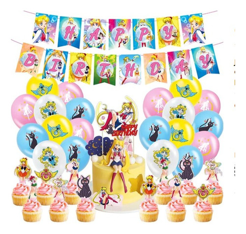 Set Decoración Globos Sailor Moon Cumpleaños