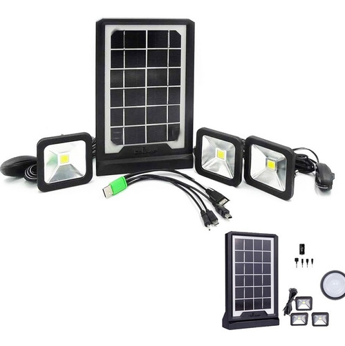 Kit Solar Para Camping Usb Linterna +3 Lamparas Y Multicable