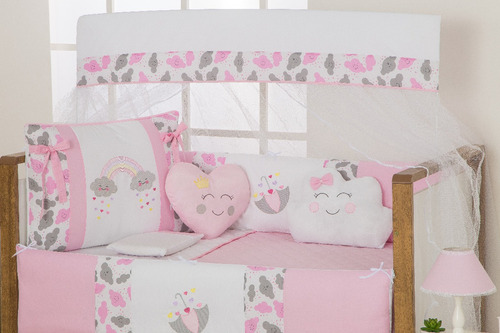 Jogo De Berço Kids Infantil Menina Chuva De Amor Rosa 11pçs