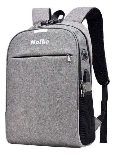 Mochila Porta Notebook Impermeable Antirrobo Candado Kolke Color Gris Diseño De La Tela Lisa