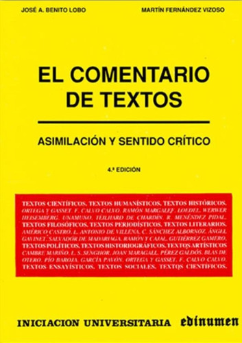 Comentario de textos, de Benito, Jose A.. Editora Distribuidores Associados De Livros S.A., capa mole em español, 1994