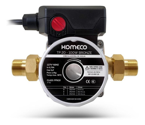 Bomba Circuladora Água P/ Aquecedor Tp20 Bronze 127v Komeco