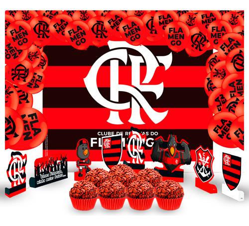 Kit Festa 134pçs Decoração Flamengo Aniversário Completo