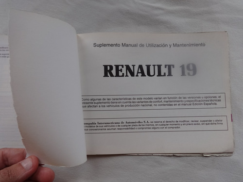 Manual R19 1993 Guantera Renault 19 Catalogo Instrucciones (Usado)