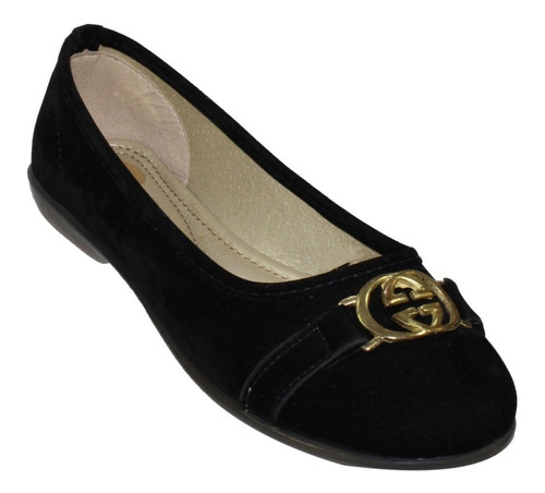 Flats Balerinas Leon Dama Mujer Negro Velvec 205