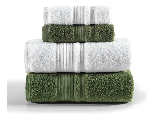 Jogo De Toalhas Tóquio Banho 4 Peças Branco E Verde Deep Olive​ Lisa Altenburg