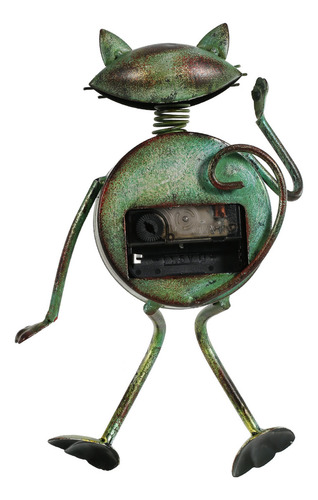 Reloj De Mesa Mudo Hecho A Mano Con Figura De Gato De Metal