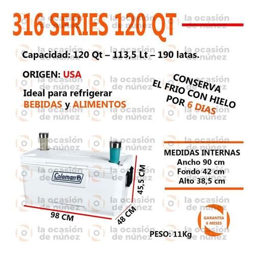Imagen 2 de 7 de Conservadora Coleman 120qt Marine Heladera Termica Camping