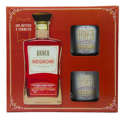 Kit Presente Draco Negroni 750ml + 2 Copos De Vidro