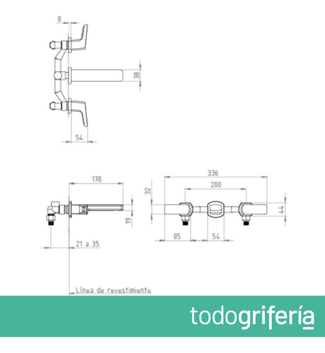 Grifería De Lavatorio De Pared Andez Nice Lever Cr 550.50