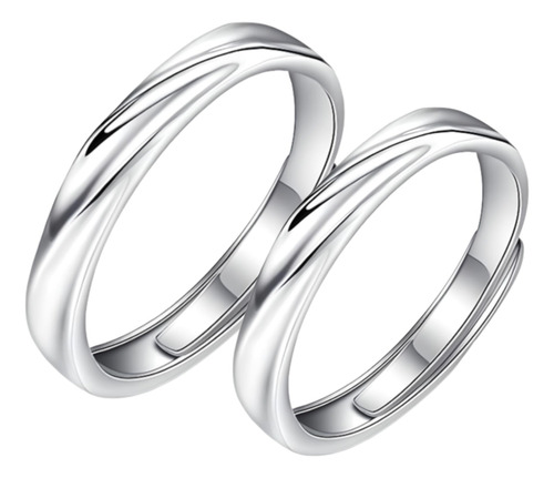 Set Anillos Ajustables Para Pareja Ondas Textura Plata 925