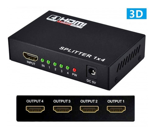 Imagem 7 de 7 de Distribuidor Divisor Splitter Hdmi 1x4 1.4v Full Hd 3d 1080p