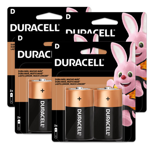 08 Pilhas Alcalina D Grande Duracell 4 Cartelas