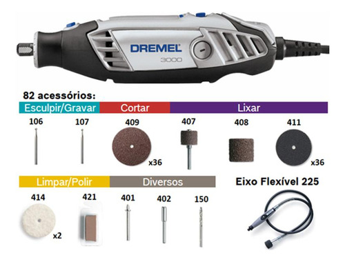 Amoladora Dremel 3000 82 | Accesorios de eje flexible Dremel de 110 V