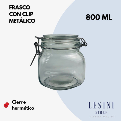 Imagen 2 de 7 de Frasco De Vidrio Redondo Tapa Clip Metalico 800ml