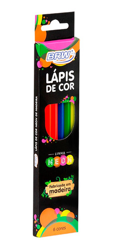 Lápices De Colores Lápiz Largo Madera X6 Colores Neón Brw