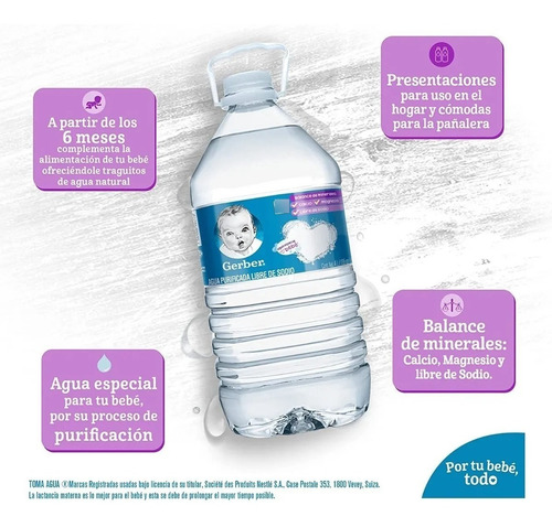 Agua Purificada Gerber Libre De Sodio 4pz De 4l C/u Msi