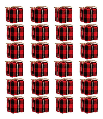 24 Pieces Mini Presents For Crafts Buffalo Plaid Christ...