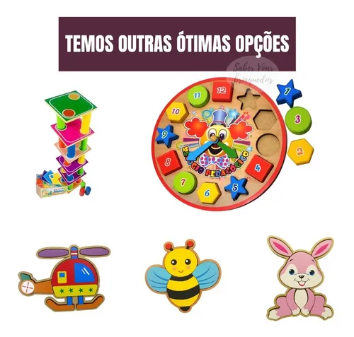 Kit 5 Quebra Cabeça Mdf 3d Em Madeira Animais Infantil Bebê