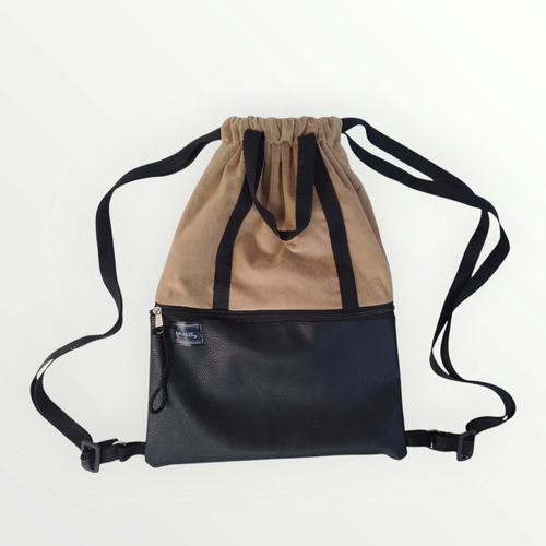 Mochila Marinera Impermeable Cuero Pu Y Pana Importada.forro Marróny Negro Liso