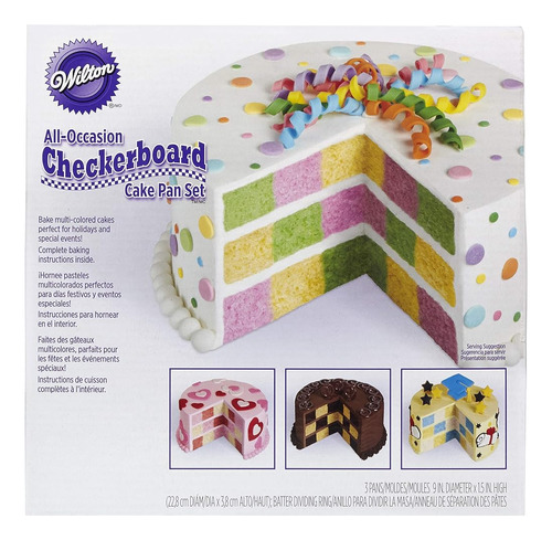 Wilton Round Checkerboard Cake Tin Set, 4 Piezas, Acero