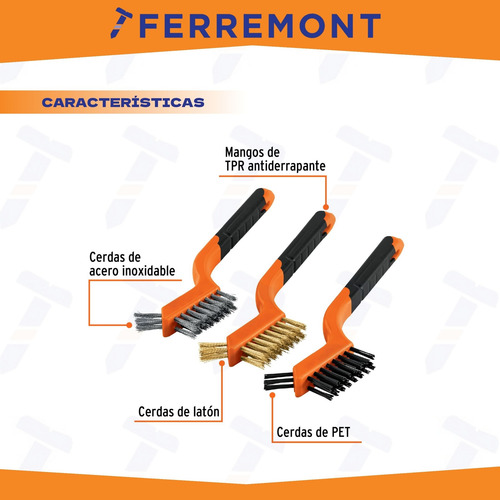 Juego De 3 Mini Cepillos De Alambre 28 Pinceles Truper 10652