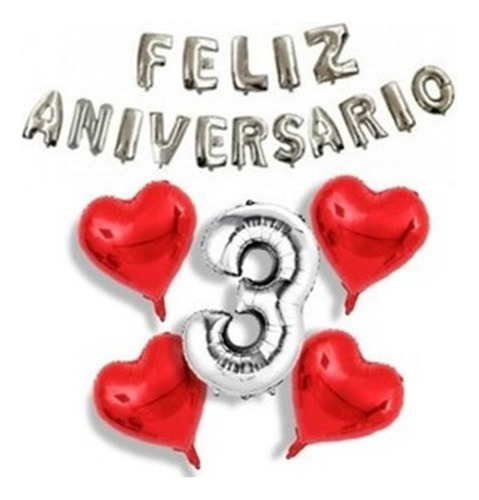 Globos Feliz Aniversario, Amor, Corazones, Letras Y Número