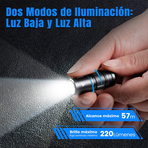 Lacasi Mini2s linterna LED recargable para llavero EDC,lámpara de mano con 220 lúmenes,Alcance máximo de 57 m,larga duración con USB,IPX8 Impermeable,para camping,diario y emergencias